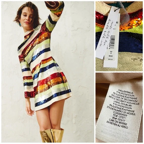 Alice + Olivia Mailynn Sequin Striped Multicolored Mini Dress - Picture 8 of 16